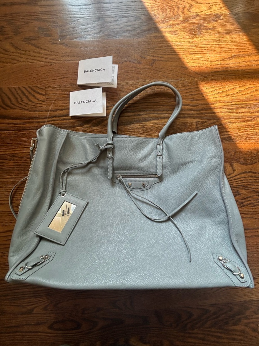 Balenciaga LIKE NEW Leather Tote Bag in pale gray-blue